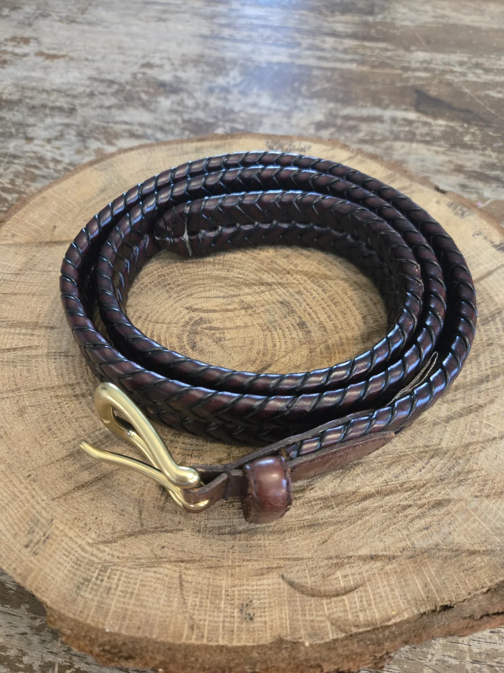 Fossil Men's Woven Leather Belt in Dark Brown